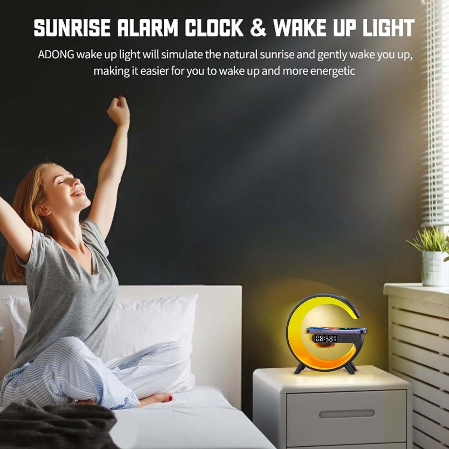 🔥Multifunctional Bluetooth Speaker-Colorful Atmosphere Light Wireless Charging and Clock All-in-one Machine