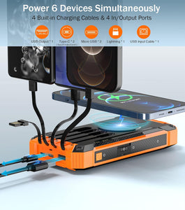 Wireless Charger Solar Power Bank Built-in Cables Waterproof/Shockproof