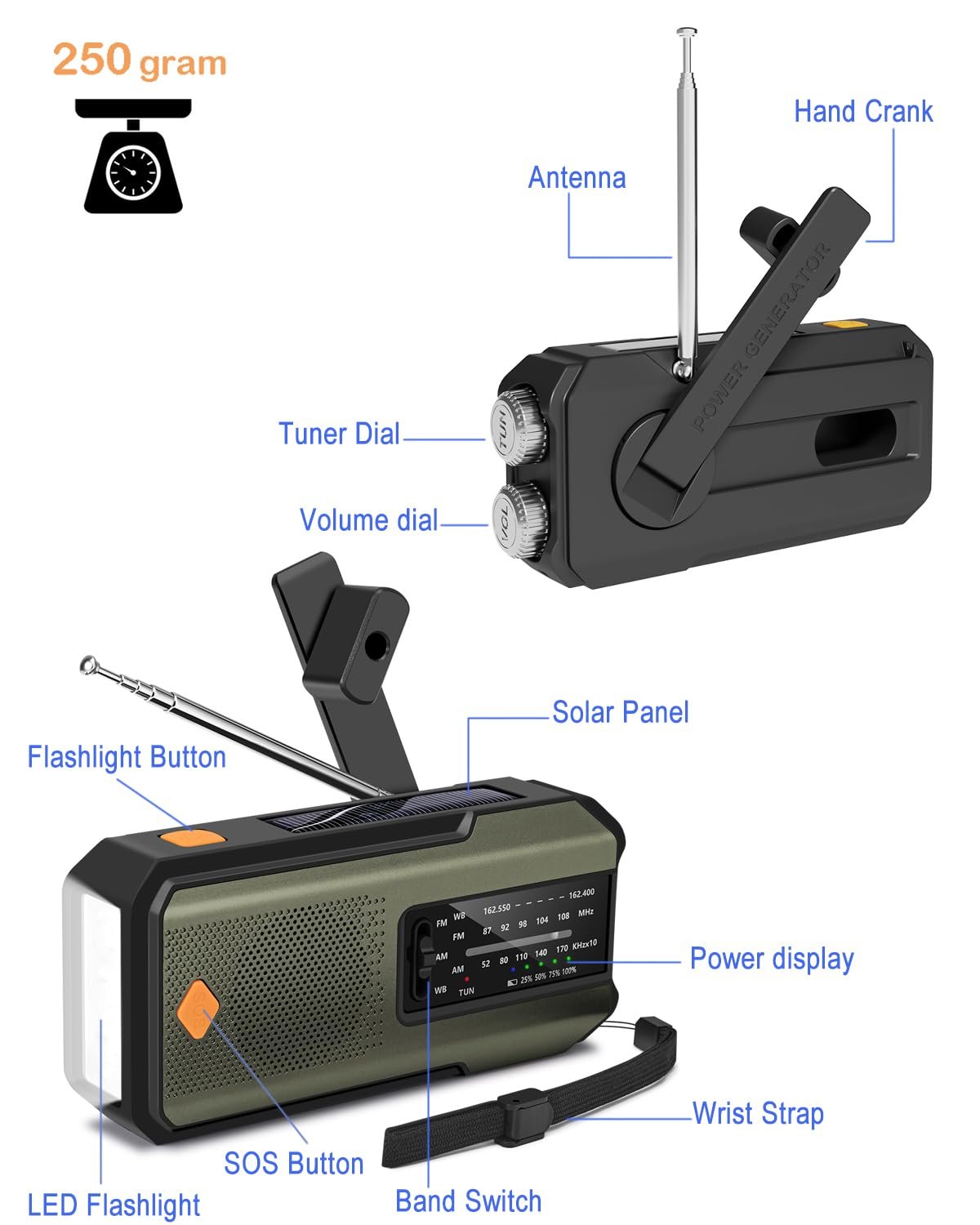 Hand-Crank/Solar Radio