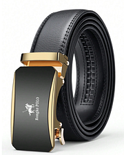 Men's leather belt with automatic buckle (gold buckle)