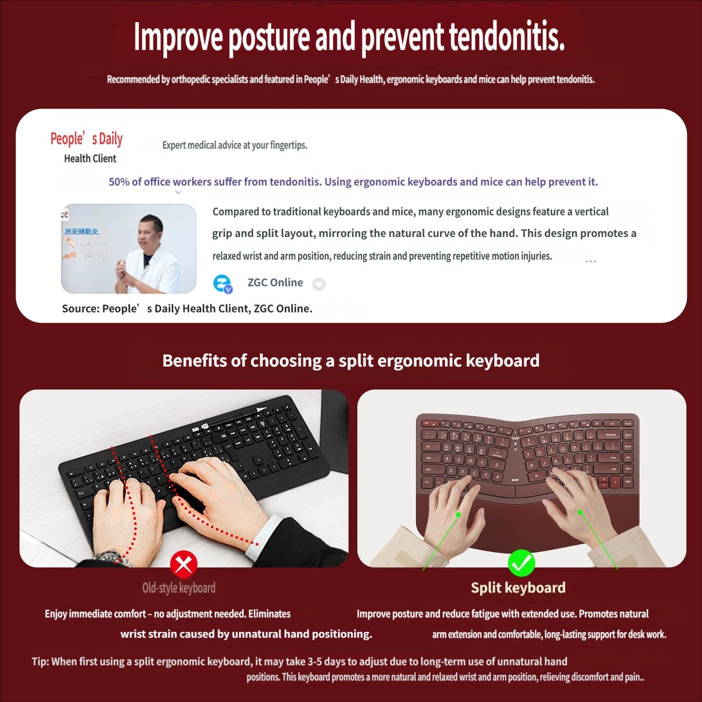 Ergonomic Keyboard Wrist Rest — Tri-Mode Silent Keyboard