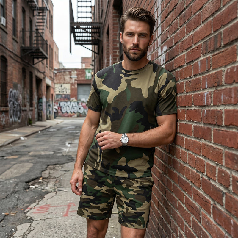 🌲Men's Camouflage Print T-Shirt & Shorts Set