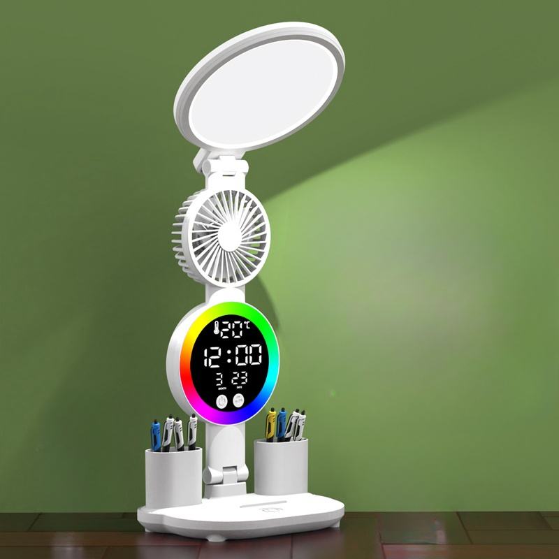 LED Clock Table Lamp USB Chargeable Dimmable Desk Lamp