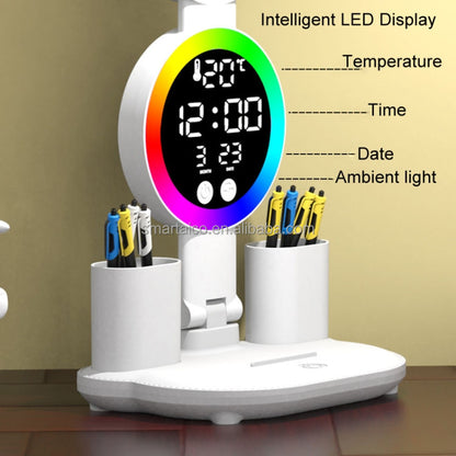 LED Clock Table Lamp USB Chargeable Dimmable Desk Lamp