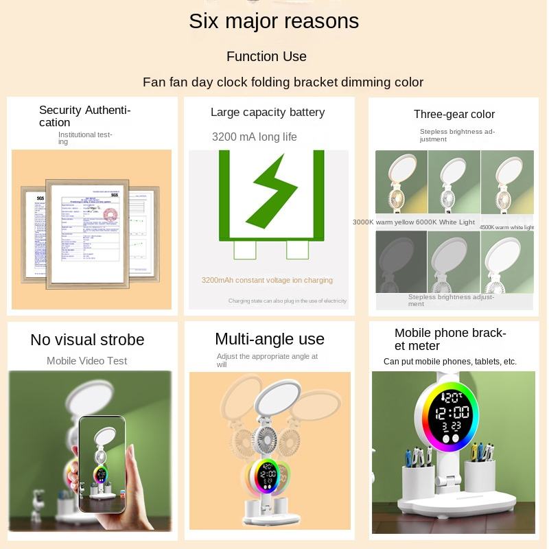 LED Clock Table Lamp USB Chargeable Dimmable Desk Lamp