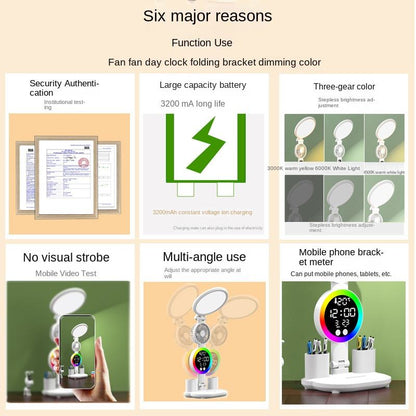 LED Clock Table Lamp USB Chargeable Dimmable Desk Lamp