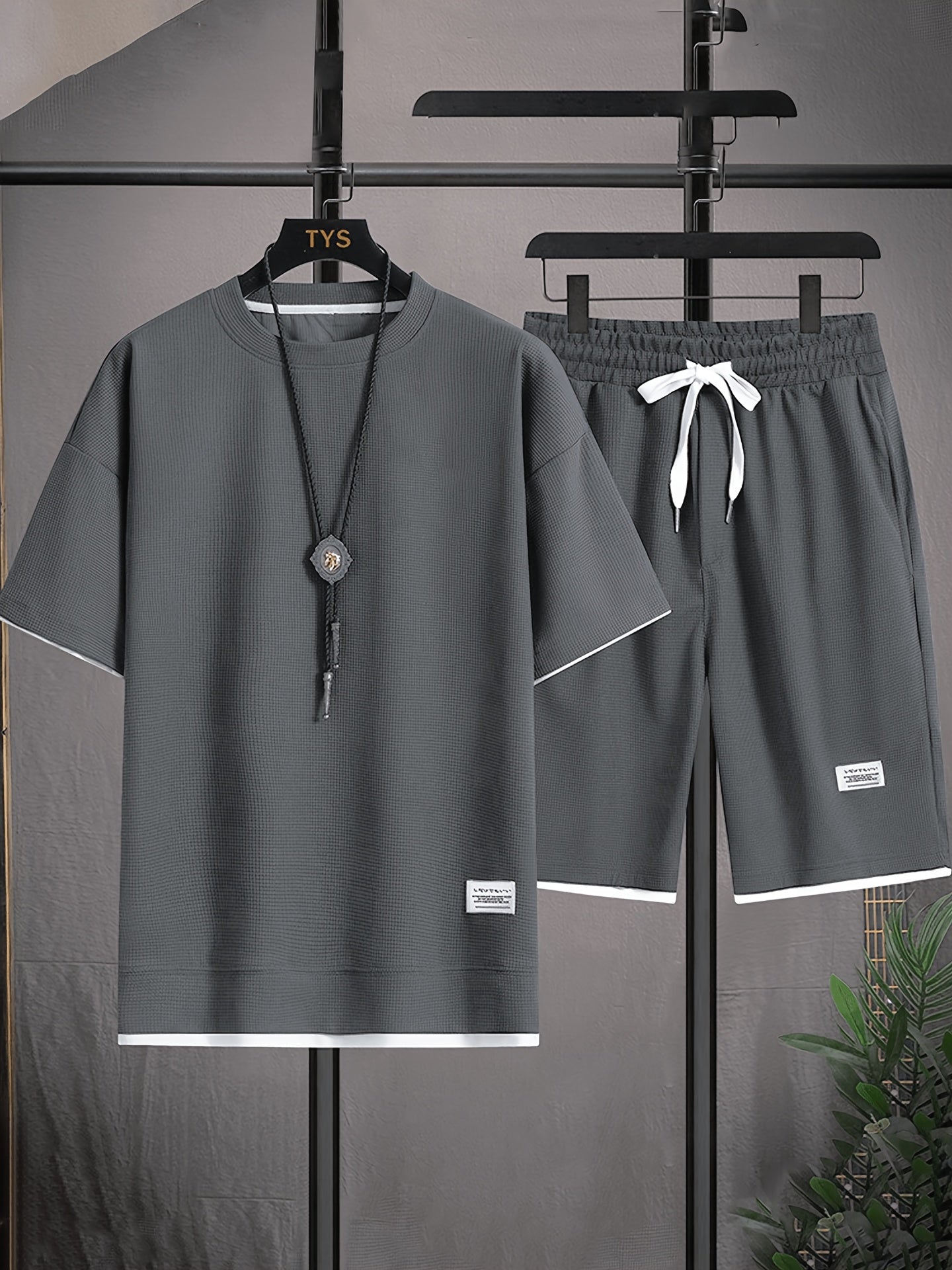 Men'S Summer Casual Sportswear Set, Round Neck Short Sleeve T-Shirt And Drawstring Shorts