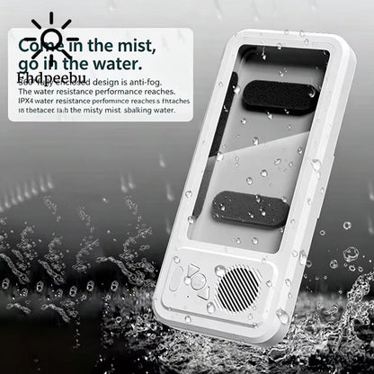 【Latest model】Phone Box Bluetooth Speaker Waterproof with Touchscreen Case TV Stand Mobile Phone Holder 360° Rotation Touch Screen