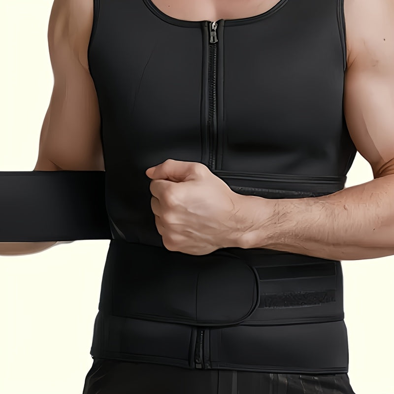 MEN'S NEOPRENE SAUNA SWEAT WAIST TRAINER VEST DOUBLE BELT COMPRESSION BODY SHAPER TANK TOP