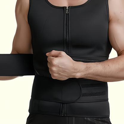 MEN'S NEOPRENE SAUNA SWEAT WAIST TRAINER VEST DOUBLE BELT COMPRESSION BODY SHAPER TANK TOP