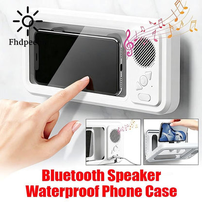 【Latest model】Phone Box Bluetooth Speaker Waterproof with Touchscreen Case TV Stand Mobile Phone Holder 360° Rotation Touch Screen
