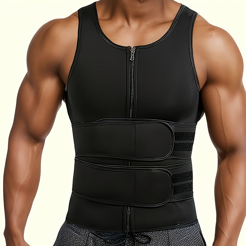 MEN'S NEOPRENE SAUNA SWEAT WAIST TRAINER VEST DOUBLE BELT COMPRESSION BODY SHAPER TANK TOP