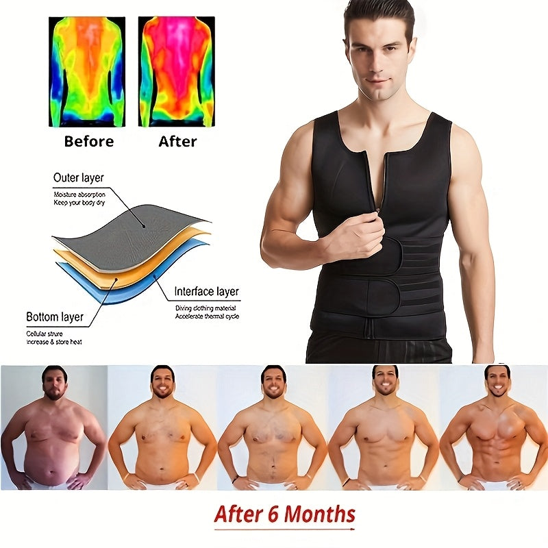 MEN'S NEOPRENE SAUNA SWEAT WAIST TRAINER VEST DOUBLE BELT COMPRESSION BODY SHAPER TANK TOP