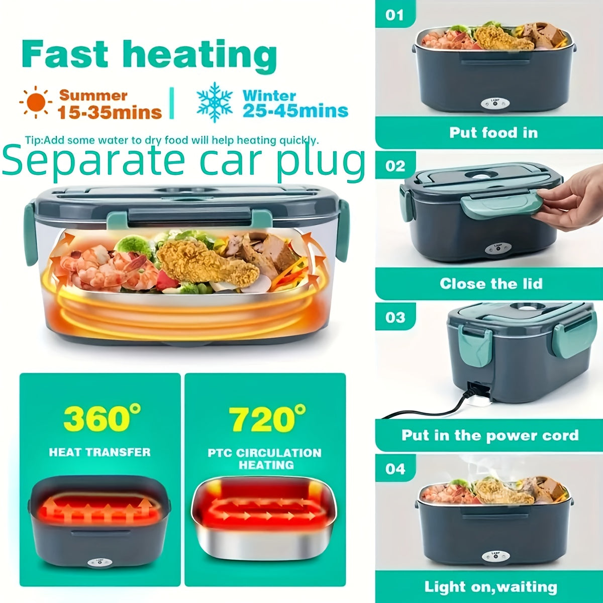 Portable Insulated Heating Student Lunch Box