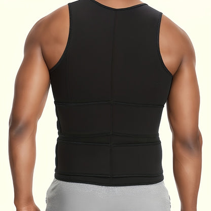 MEN'S NEOPRENE SAUNA SWEAT WAIST TRAINER VEST DOUBLE BELT COMPRESSION BODY SHAPER TANK TOP