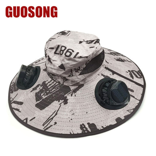 Wide Brim Solar Fan Outdoor Fishing Hat-Solar & USB Charging