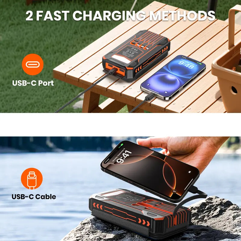 🔥Tai Neng Yang High-Speed Power Bank, 6W Fast Charging, 4 Built-in Cables & 7 Outputs