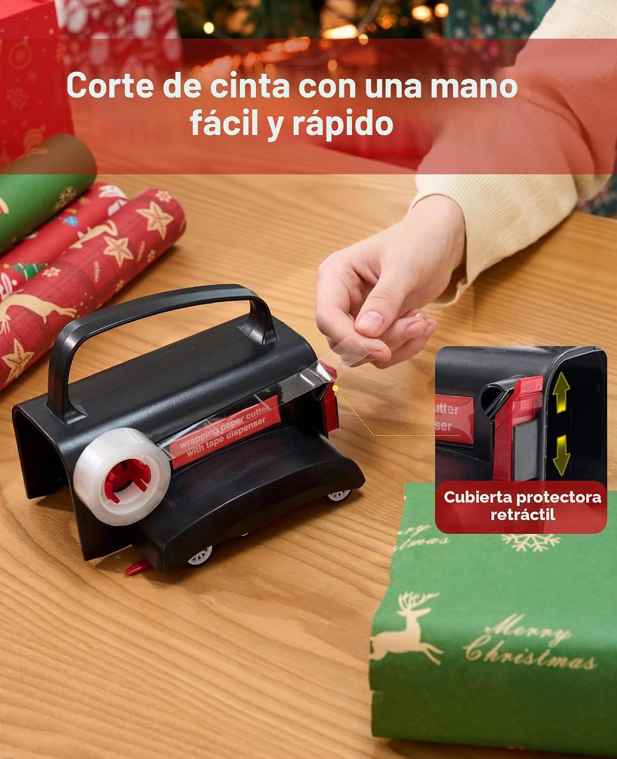 Dual Use Gift Wrap Cutter Tape Dispenser Kit, Portable Sliding Wrapping Paper Slicer