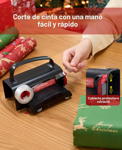 Dual Use Gift Wrap Cutter Tape Dispenser Kit, Portable Sliding Wrapping Paper Slicer