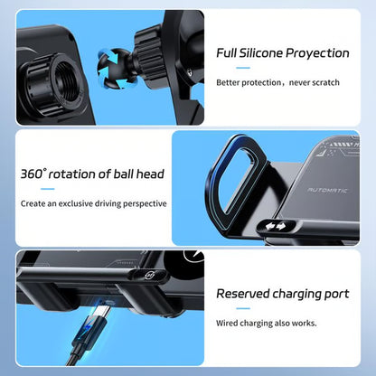 Smart 2-in-1 Auto-Rotating Car Phone Holder Wireless Charger Mount