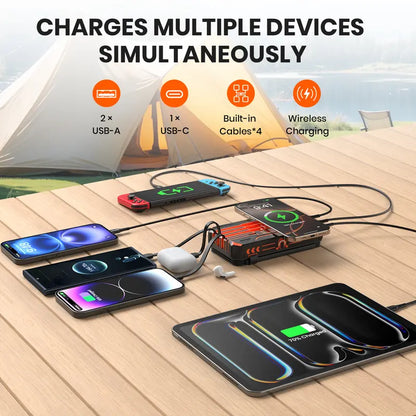 🔥Tai Neng Yang High-Speed Power Bank, 6W Fast Charging, 4 Built-in Cables & 7 Outputs