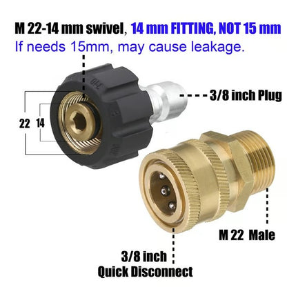 Pressure Washer Adapter Set--(simple and fast installation, suitable for M22 to rotate to 3/4 inches, 3/8 inches, 8PC)