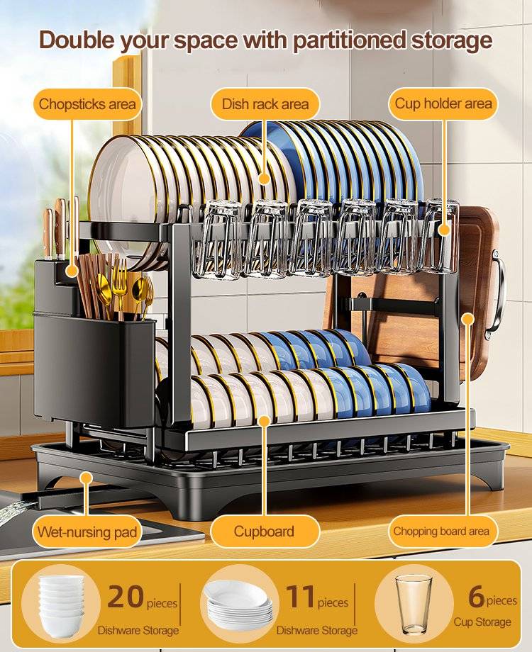 H-shaped flat iron double-layer bowl and dish rack
