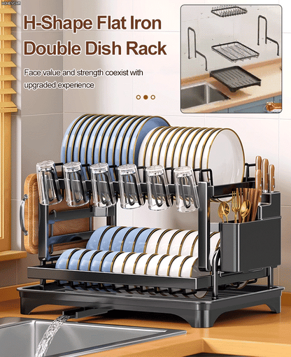 H-shaped flat iron double-layer bowl and dish rack