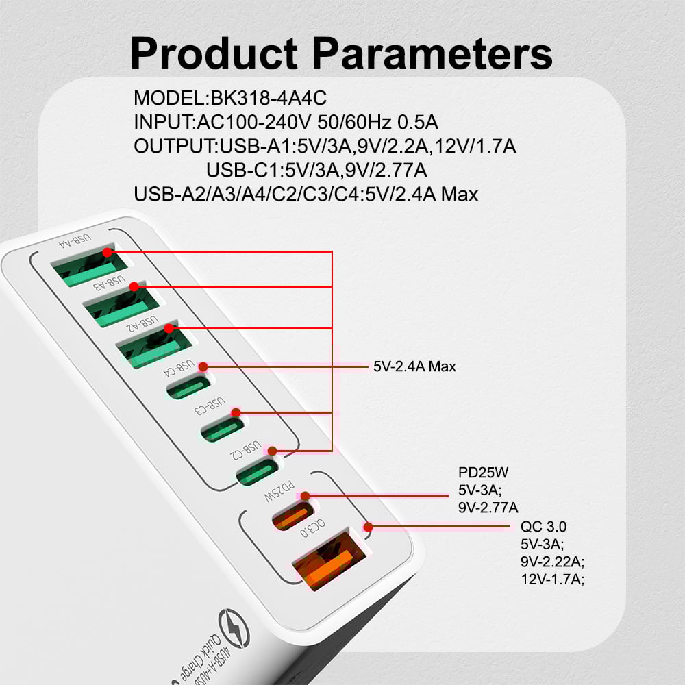 🎁8 in 1 Waterproof Ports USB Fast Charger