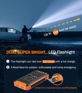 Wireless Charger Solar Power Bank Built-in Cables Waterproof/Shockproof