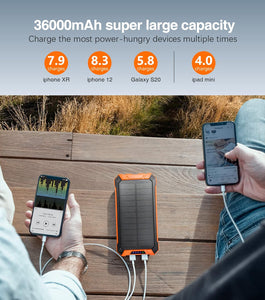 Wireless Charger Solar Power Bank Built-in Cables Waterproof/Shockproof