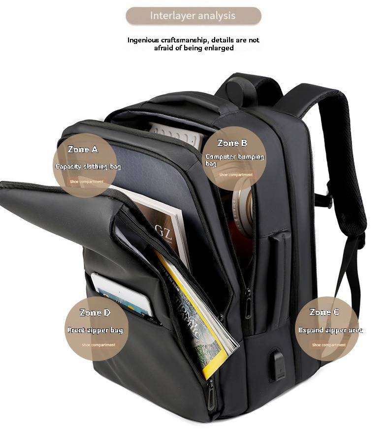 Large Capacity Business Backpack High-end Men's Travel Backpack Expandable Laptop Backpack