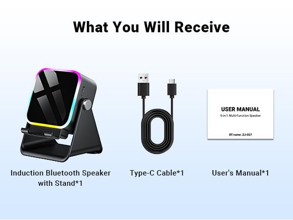 🎶📱 5-in-1 Wireless Induction Bluetooth Speaker with Adjustable Phone Stand