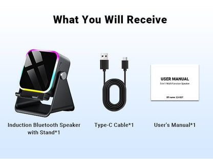 🎶📱 5-in-1 Wireless Induction Bluetooth Speaker with Adjustable Phone Stand