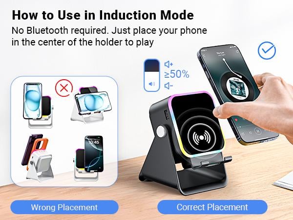 🎶📱 5-in-1 Wireless Induction Bluetooth Speaker with Adjustable Phone Stand