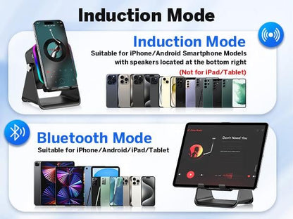 🎶📱 5-in-1 Wireless Induction Bluetooth Speaker with Adjustable Phone Stand