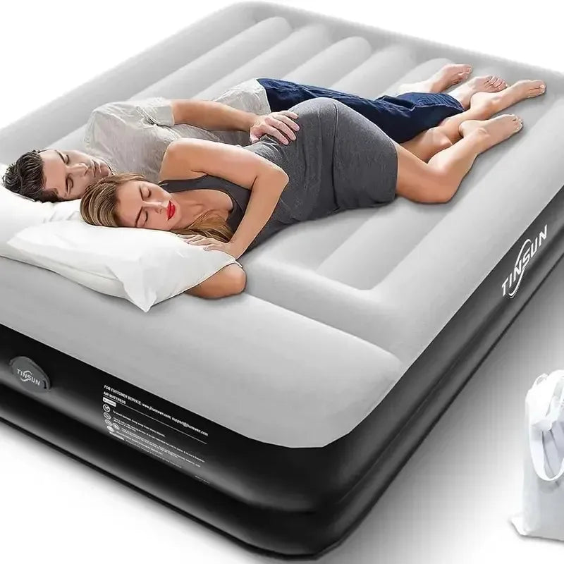 Queen Air Mattress with Built in Pump,Air Bed for Camping,Home&Guests,Fast&Easy Inflation Deflation Airbed,Double Blow up Bed,Travel Cushion (Black)