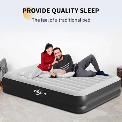 Queen Air Mattress with Built in Pump,Air Bed for Camping,Home&Guests,Fast&Easy Inflation Deflation Airbed,Double Blow up Bed,Travel Cushion (Black)