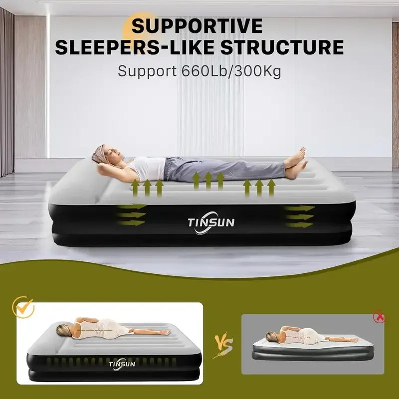 Queen Air Mattress with Built in Pump,Air Bed for Camping,Home&Guests,Fast&Easy Inflation Deflation Airbed,Double Blow up Bed,Travel Cushion (Black)