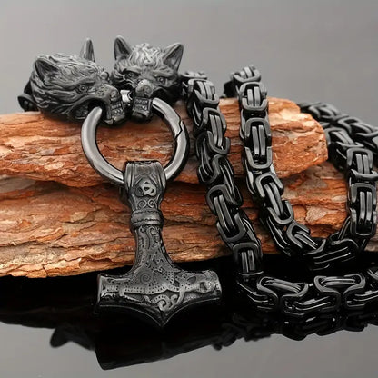 Punk rock titanium hammer pendant necklace, Viking style wolf head totem accessories