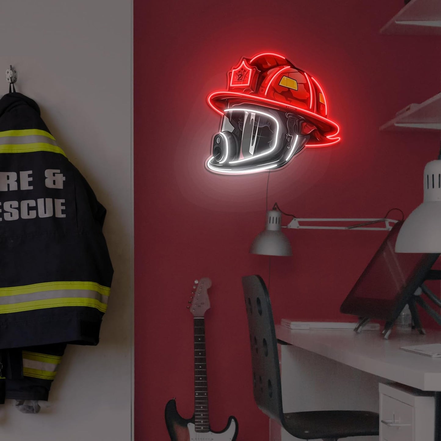 Firefighter Helmet Neon Sign