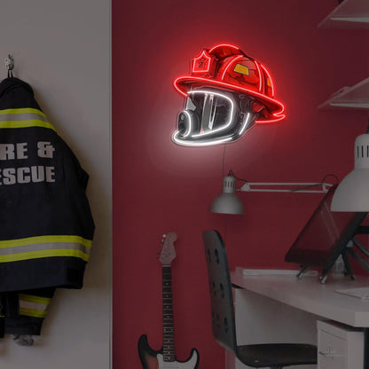 Firefighter Helmet Neon Sign