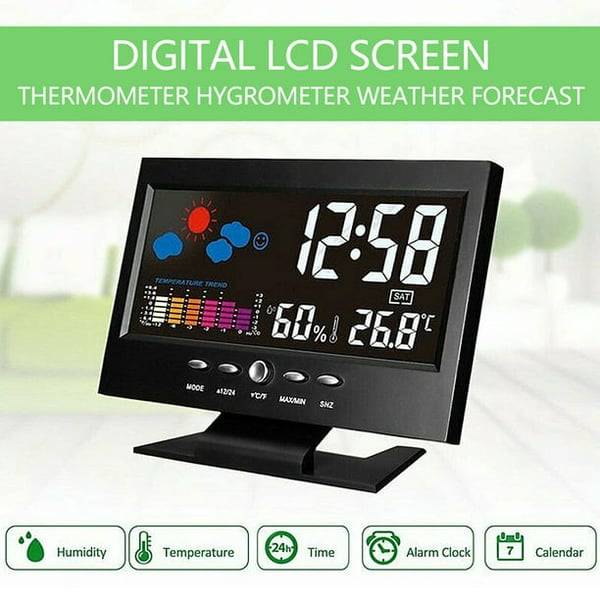 Temperature Humidity Monitor Weather Forecast LED Table Alarm Clock