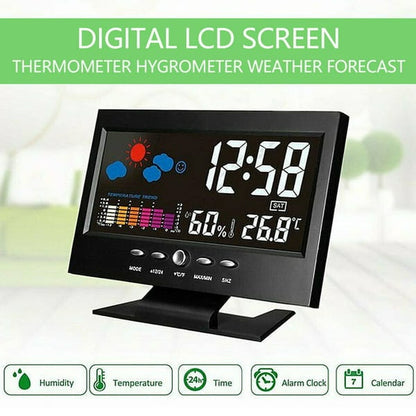 Temperature Humidity Monitor Weather Forecast LED Table Alarm Clock
