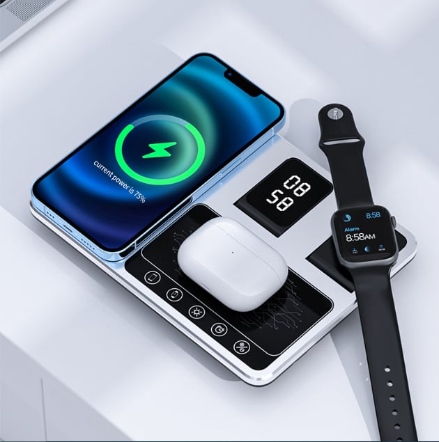 4 in 1 Alarm Clock Wireless Charger Stand