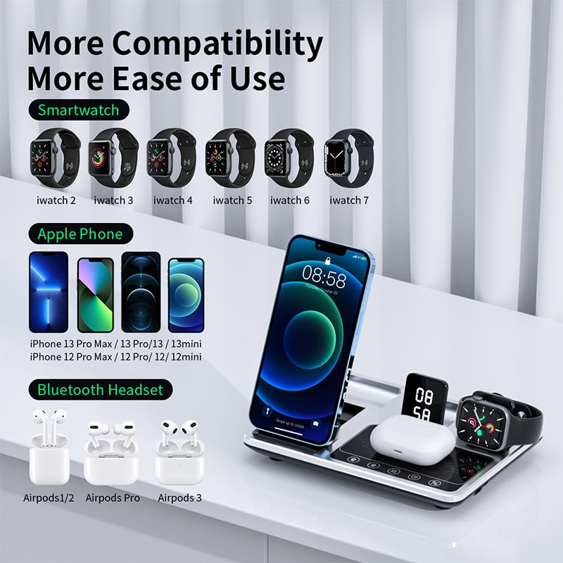4 in 1 Alarm Clock Wireless Charger Stand