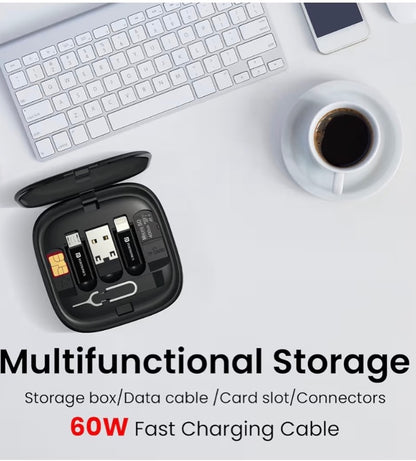 All-in-One Retractable Charging Cable Kit – Fast Charging (Up to 60W), Compact Travel Organizer for All Devices