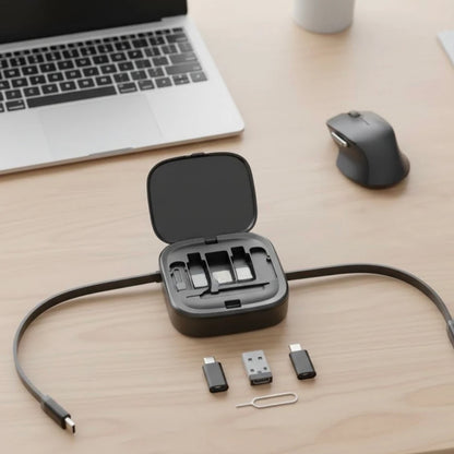 All-in-One Retractable Charging Cable Kit – Fast Charging (Up to 60W), Compact Travel Organizer for All Devices