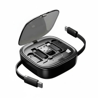 All-in-One Retractable Charging Cable Kit – Fast Charging (Up to 60W), Compact Travel Organizer for All Devices