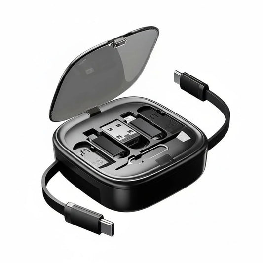 All-in-One Retractable Charging Cable Kit – Fast Charging (Up to 60W), Compact Travel Organizer for All Devices